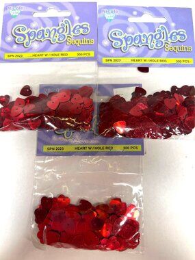 3 Pkg Heart-Shaped Red Sequins With Holes 300 Pieces Per Pack Crafting Supplies